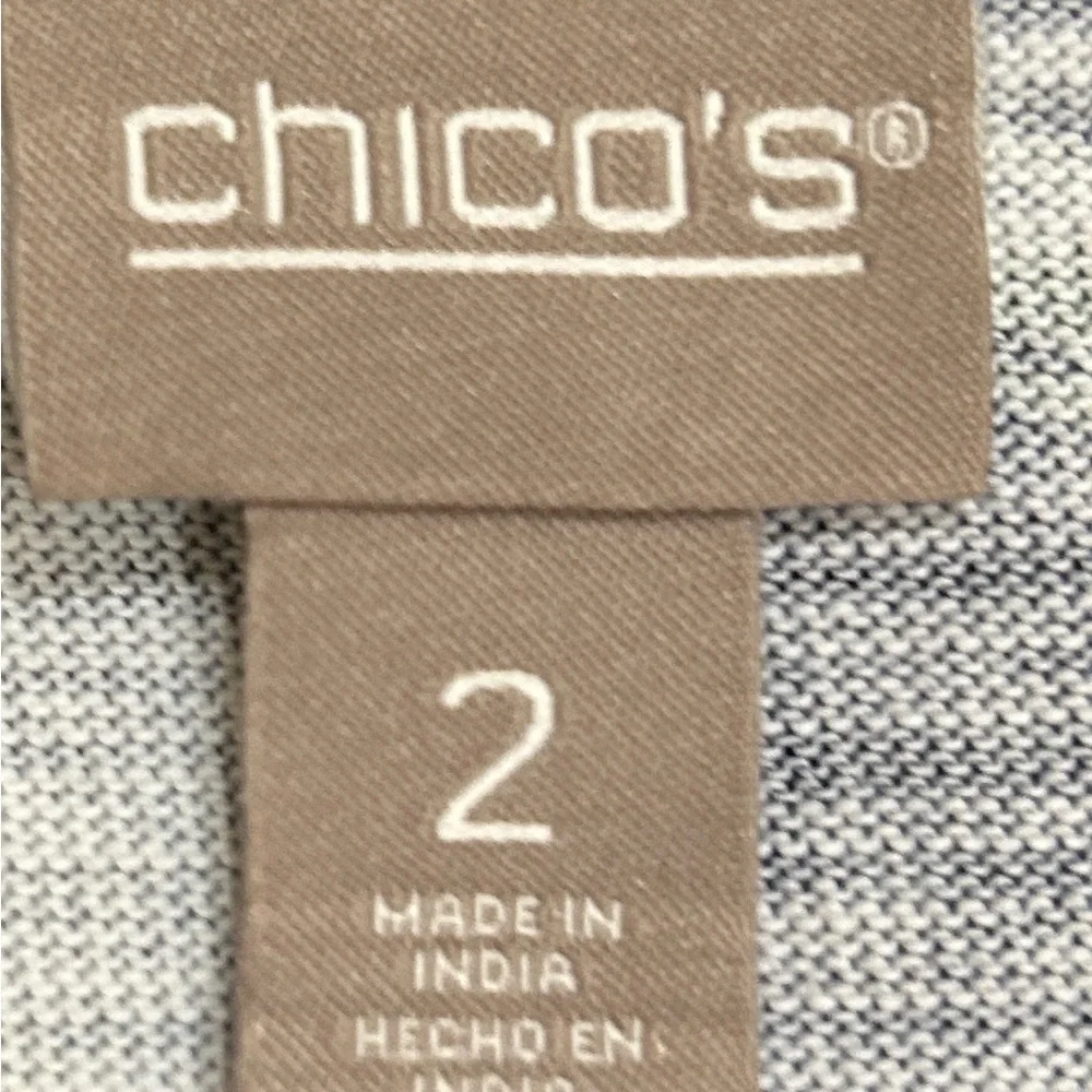 Chico's Blue, Green & Navy Floral Stripe Scoop Neck Top 3/4 sleeve size large - Picture 8 of 9
